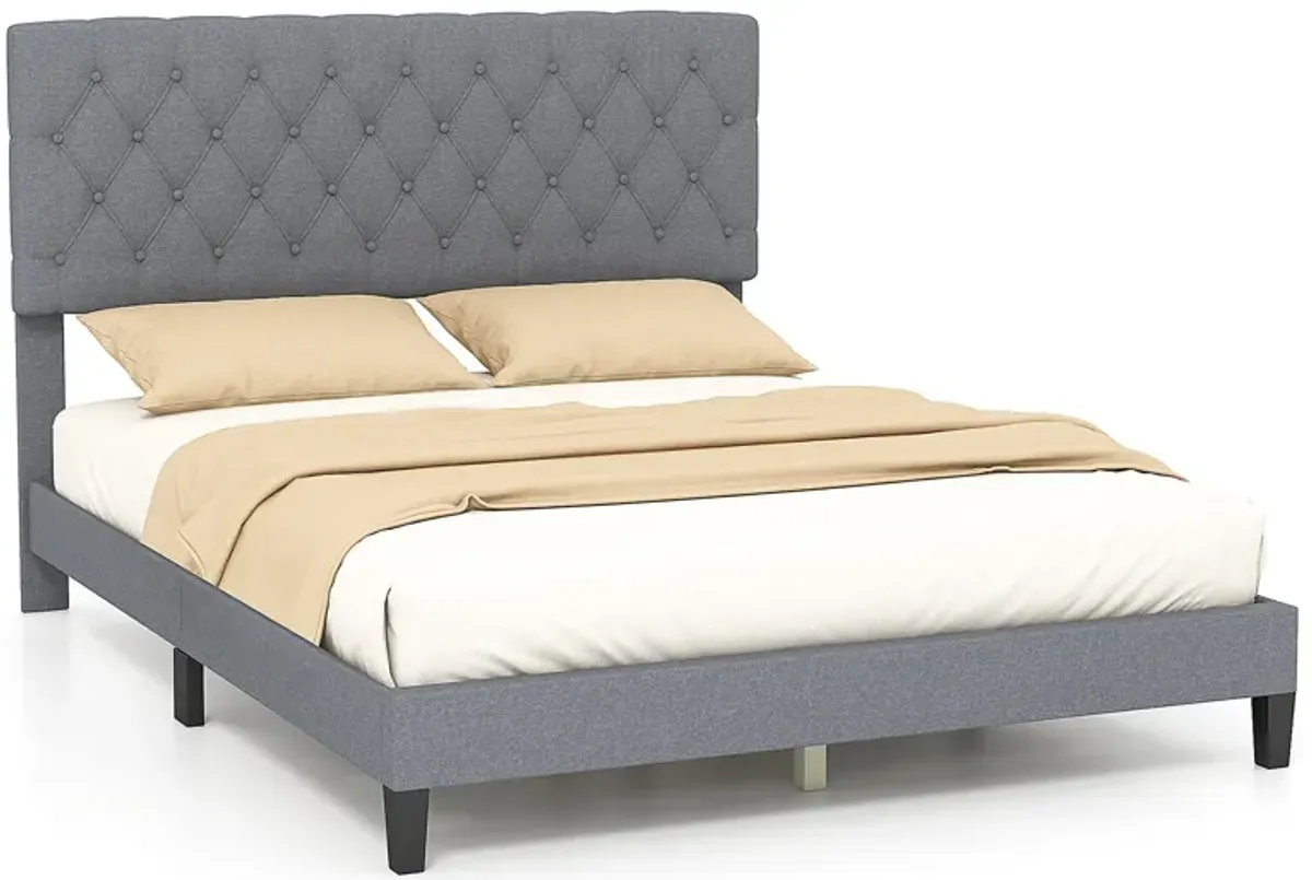 Queen Size Upholstered Platform Bed with Button Tufted Headboard-Queen