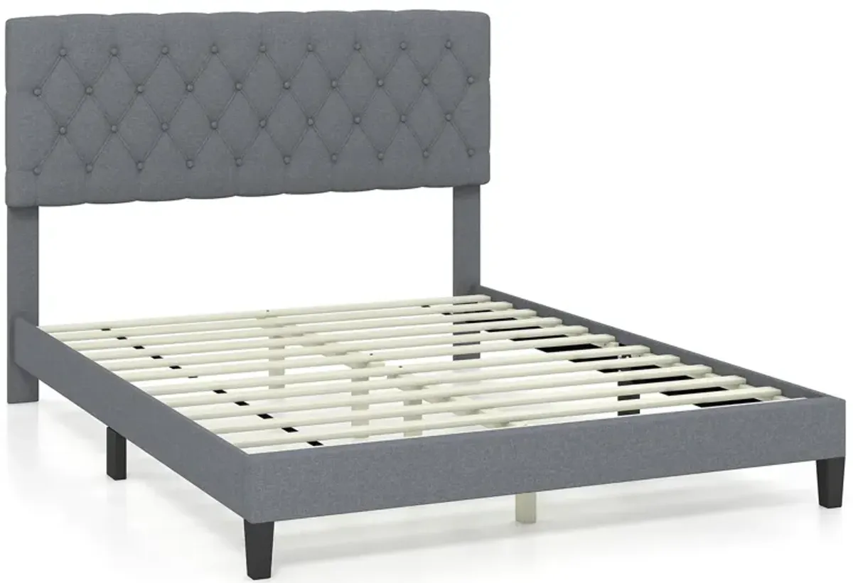 Queen Size Upholstered Platform Bed with Button Tufted Headboard-Queen