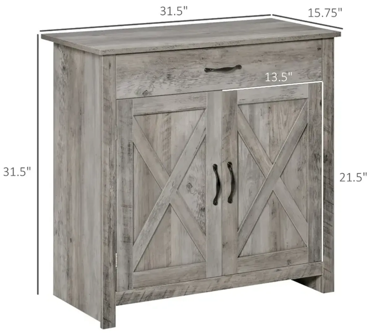 Gray Wash Farmhouse Buffet: 32" Sideboard with Barn Door Style