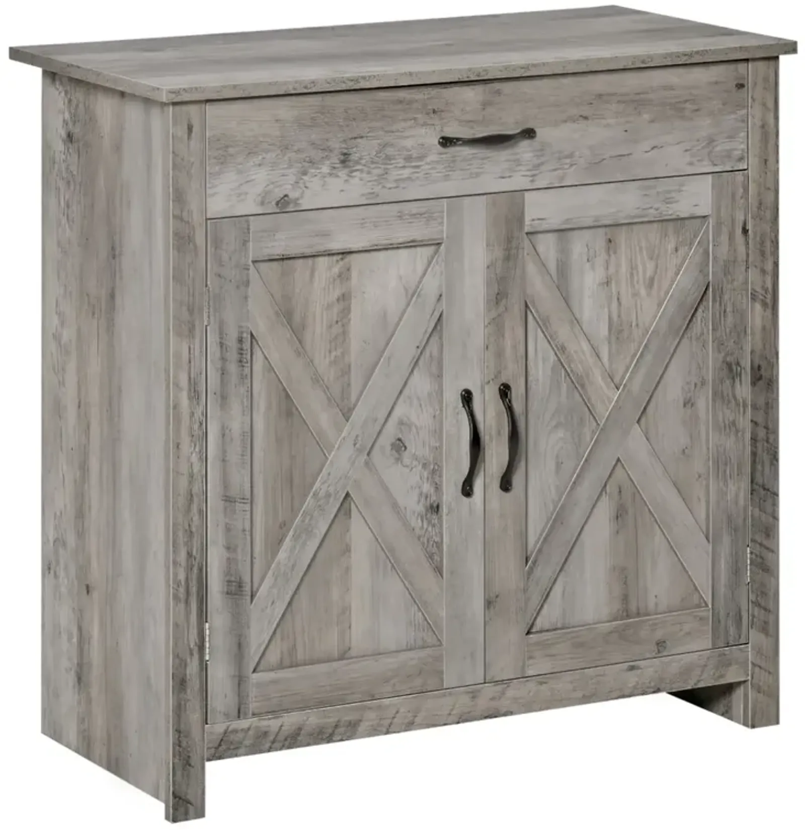 Gray Wash Farmhouse Buffet: 32" Sideboard with Barn Door Style