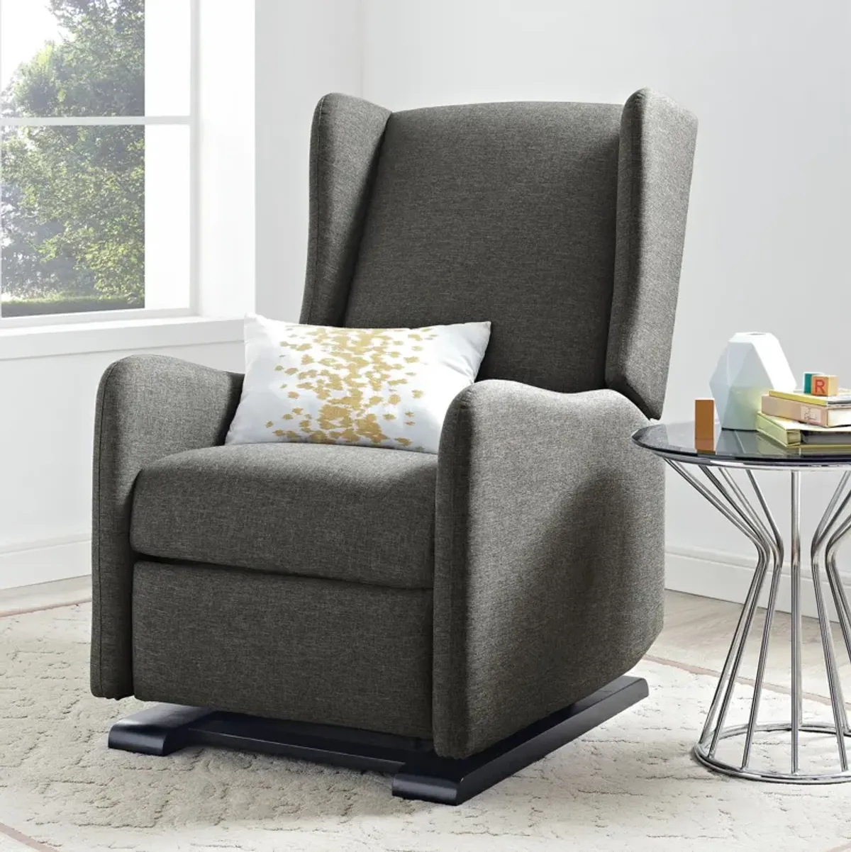 Baby Relax Rosenthal Glider Recliner Chair, Gray Linen