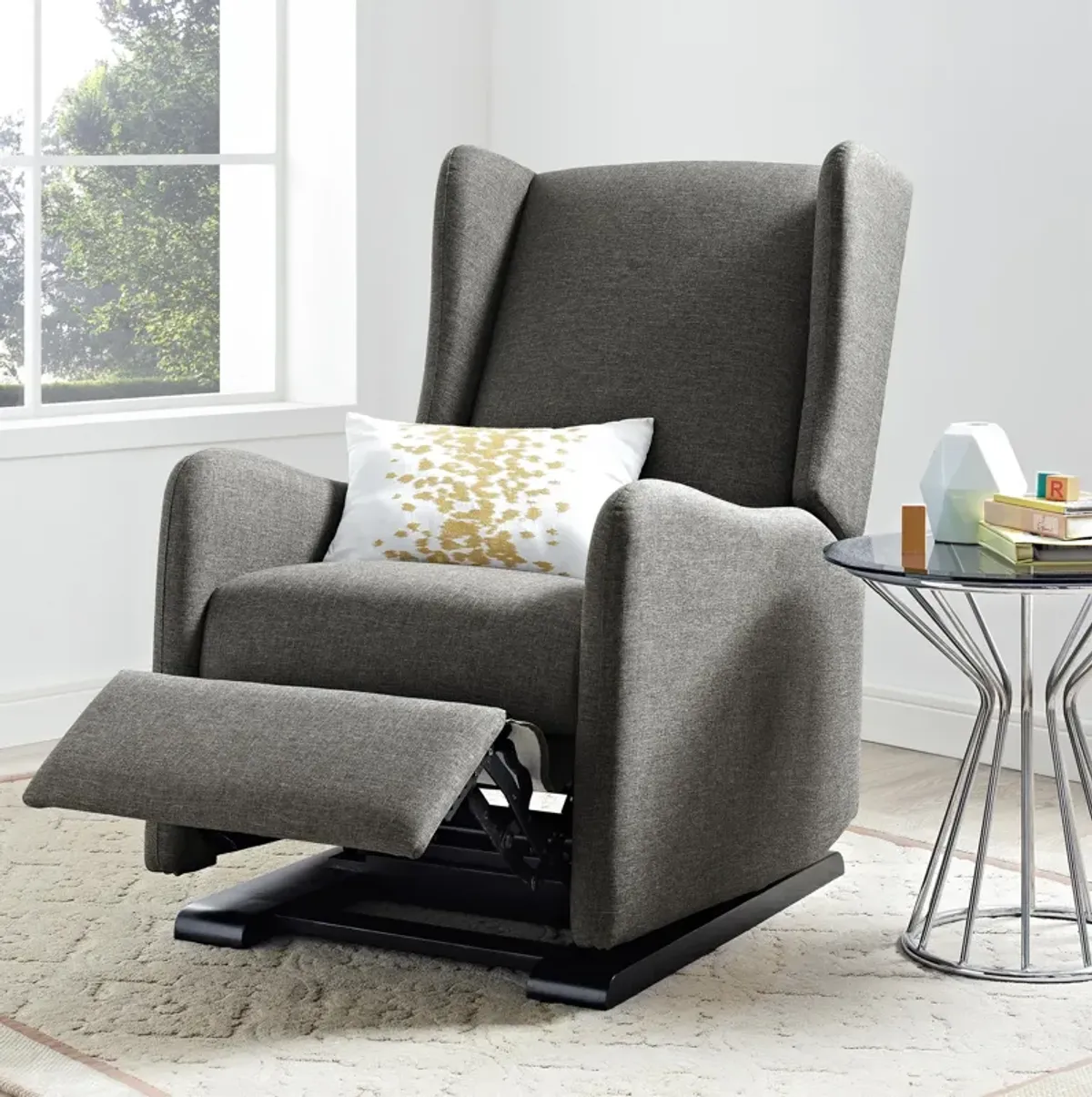 Baby Relax Rosenthal Glider Recliner Chair, Gray Linen