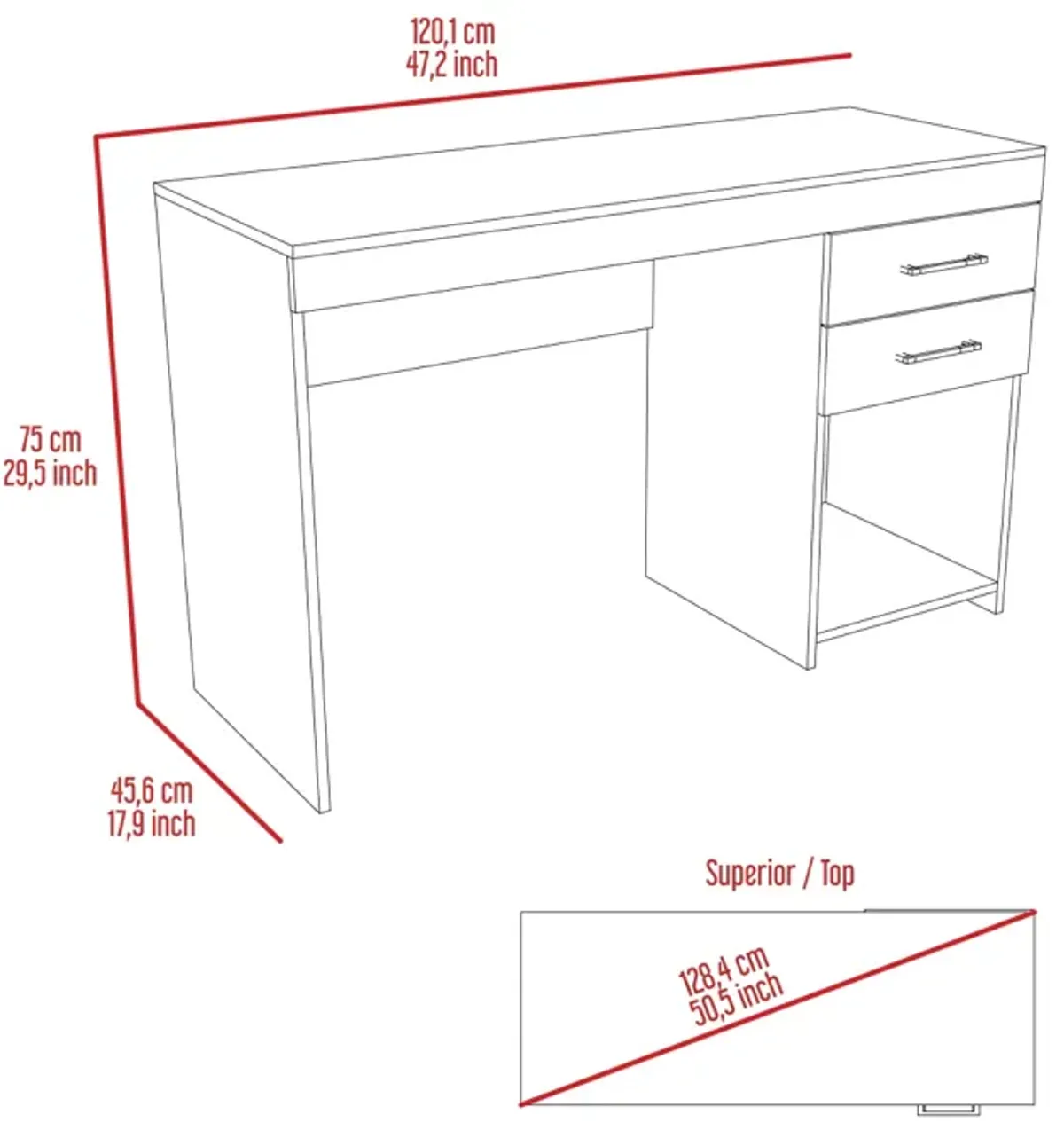 Berkeley 1-Shelf 2-Drawer Computer Desk Light Grey