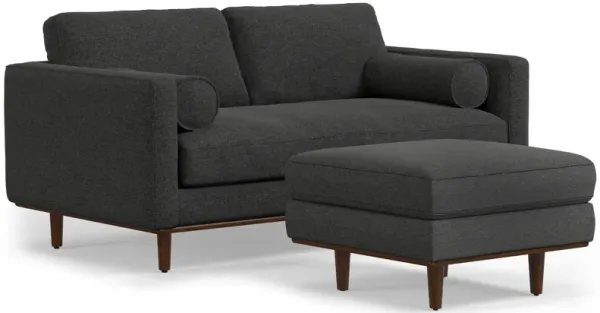 Morrison Mid-Century Modern 72 inch Wide Sofa with Ottoman Set in Charcoal Grey Tightly Woven Performance Fabric
