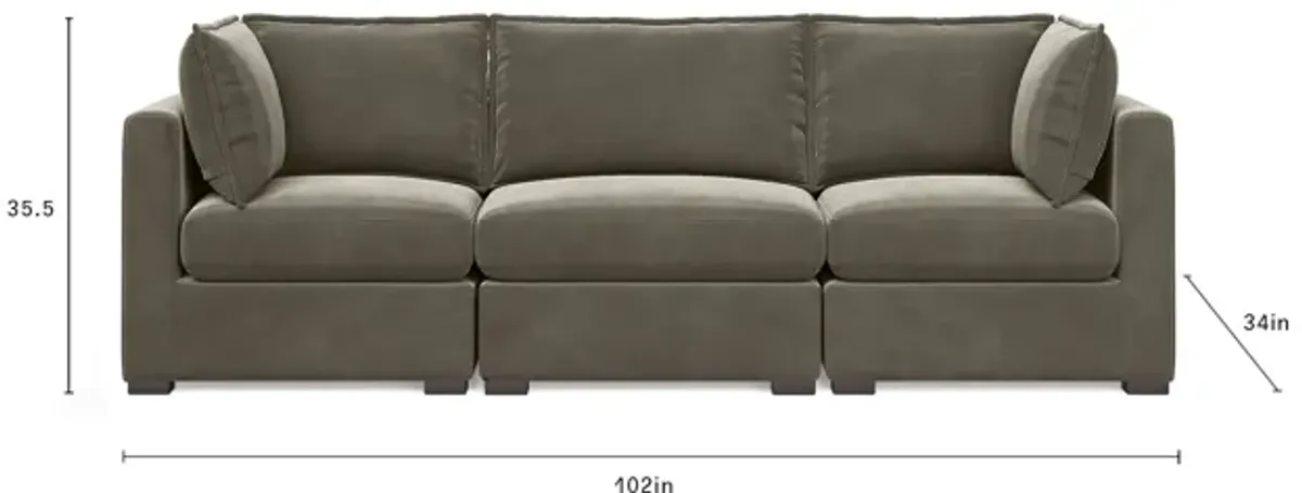 Bennett 3 Piece Flange Seam Modular Sofa  - Olive Green Velvet