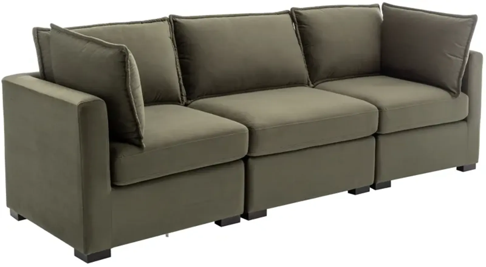 Bennett 3 Piece Flange Seam Modular Sofa  - Olive Green Velvet