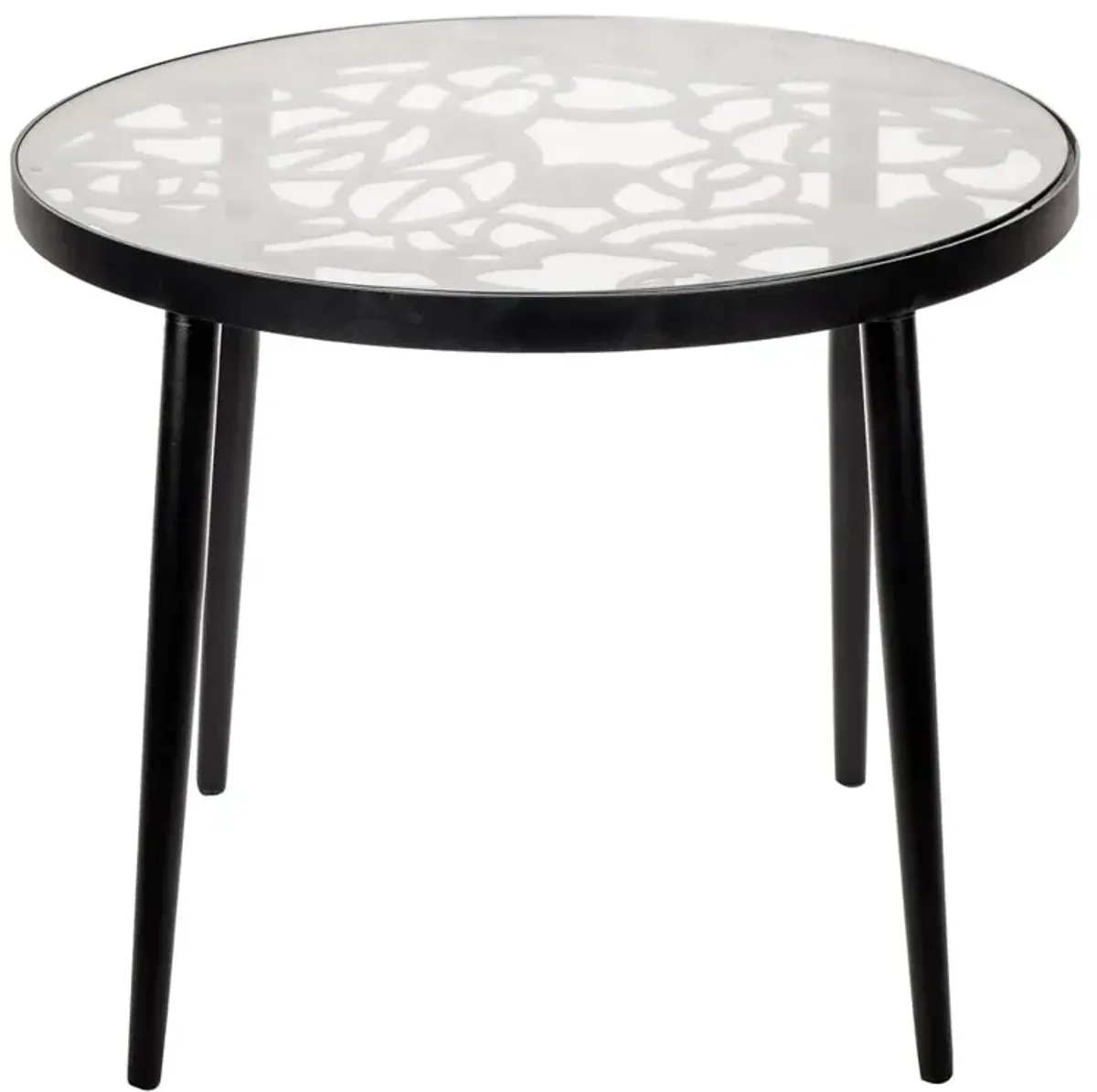 LeisureMod Devon Tree Design Glass Top Aluminum Base Indoor Outdoor End Table