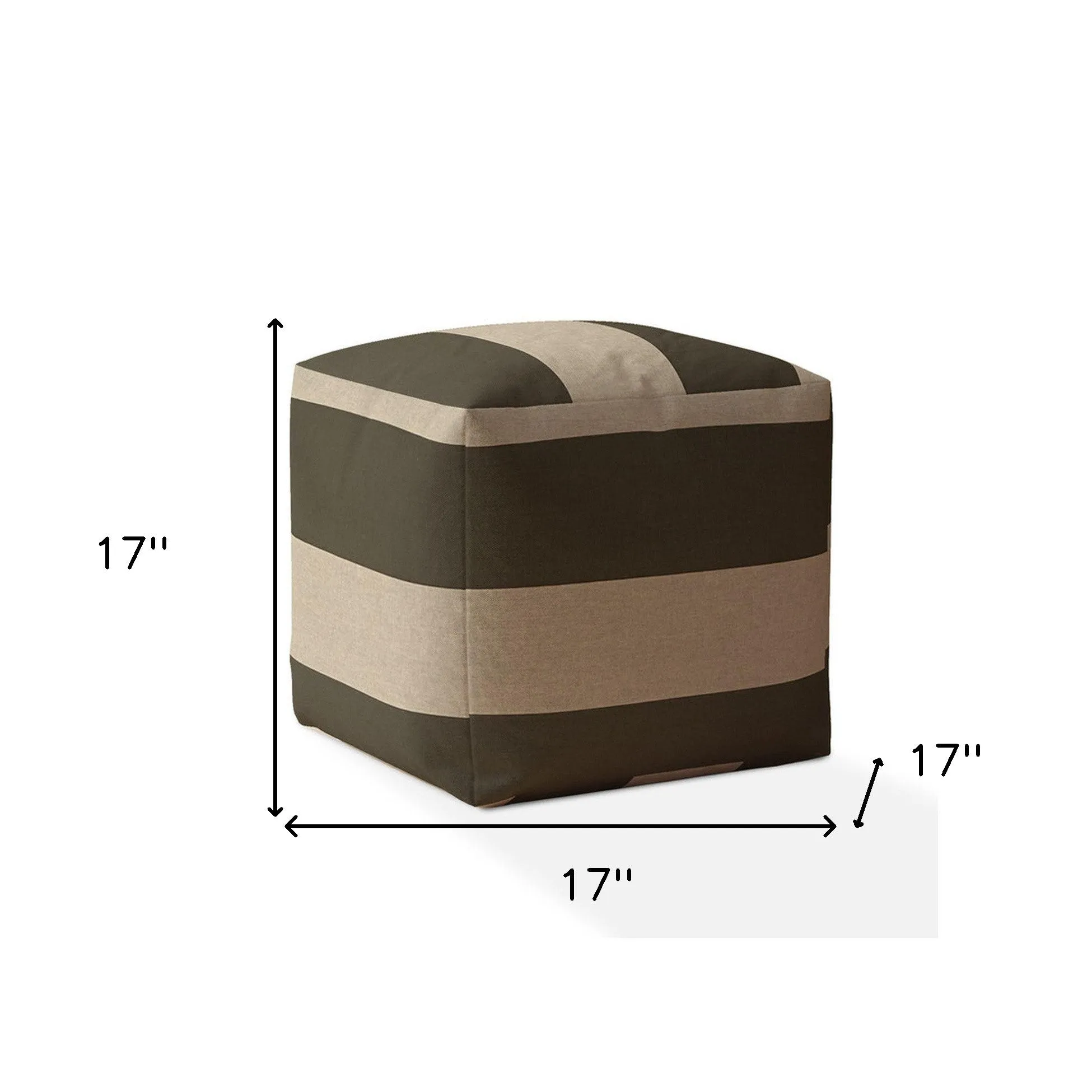 Homezia 17" Green And Beige Cotton Striped Pouf Ottoman