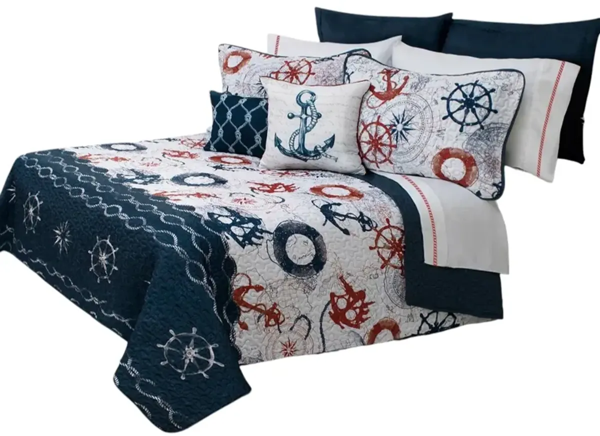 Modern Nautical Anchor Polyester Quilt Set – Reversible Design for Coastal Vibes