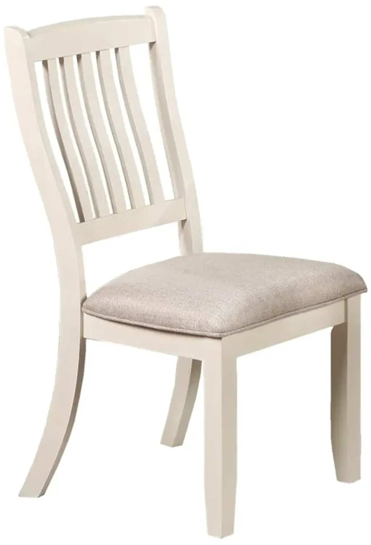 2 White Classic Dining Chairs with Beige Fabric Seats