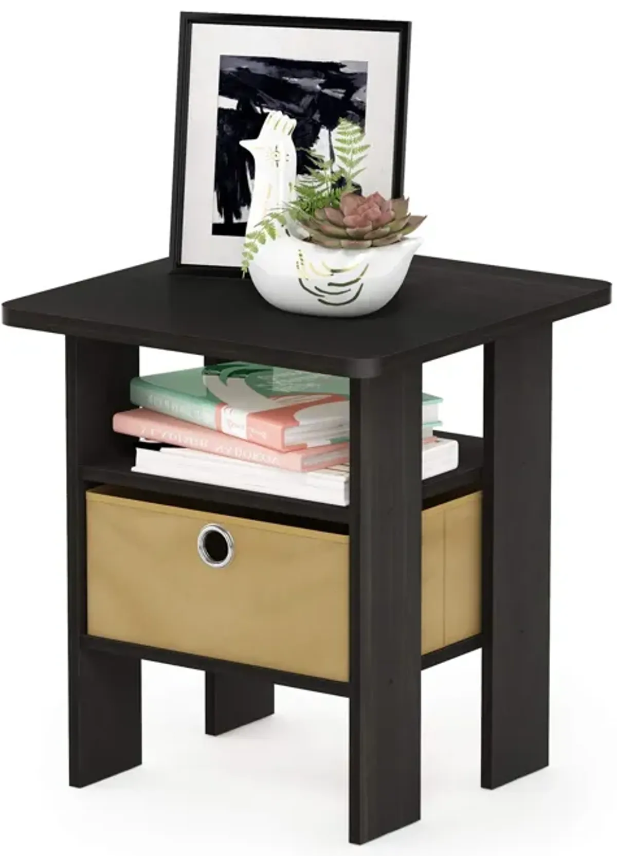 FurinnoFurinno Andrey End Table / Side Table / Night Stand / Bedside Table with Bin Drawer, Espresso/Brown