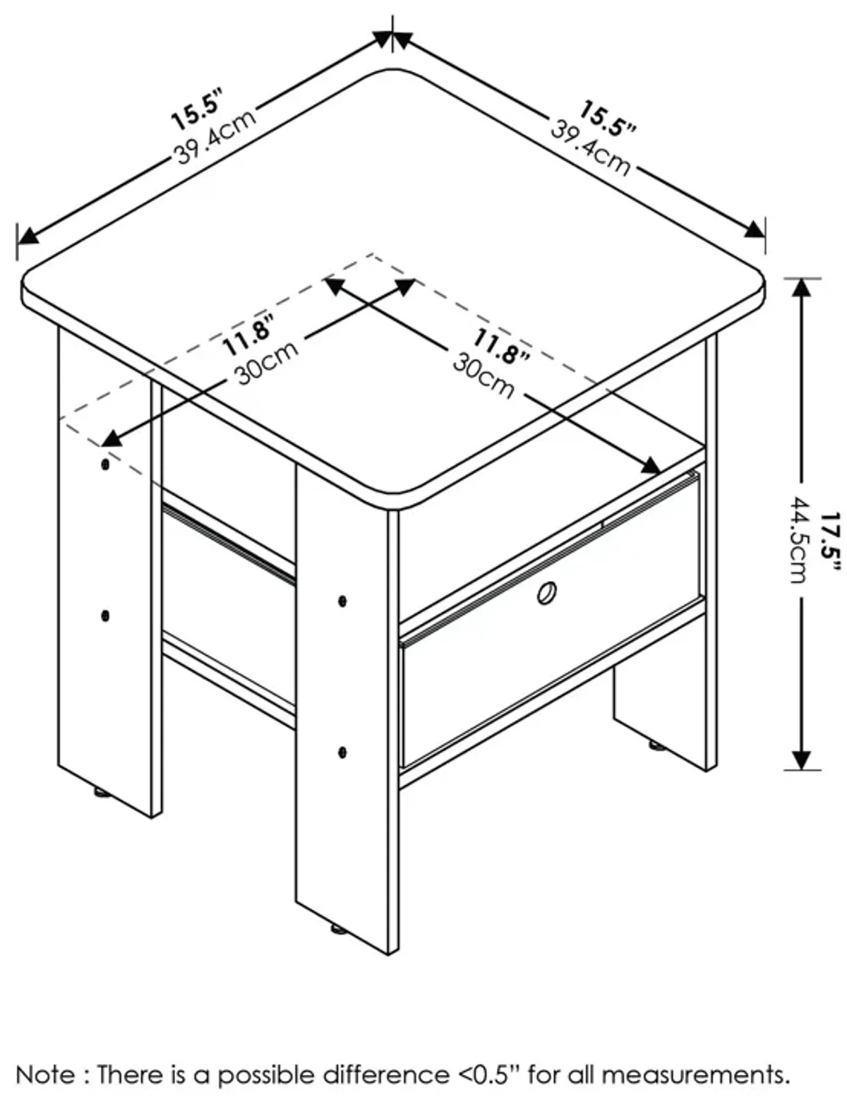 FurinnoFurinno Andrey End Table / Side Table / Night Stand / Bedside Table with Bin Drawer, Espresso/Brown