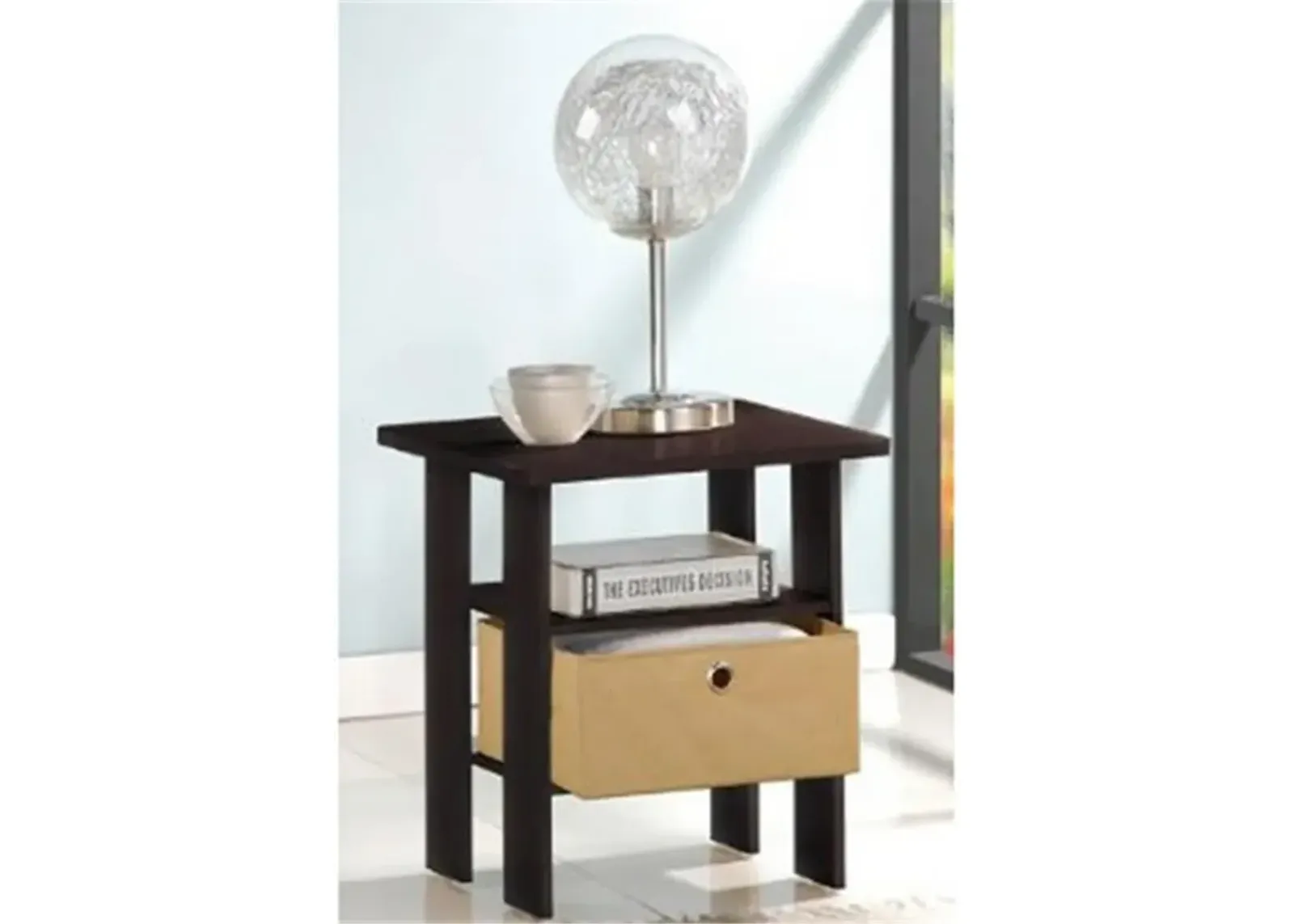 FurinnoFurinno Andrey End Table / Side Table / Night Stand / Bedside Table with Bin Drawer, Espresso/Brown