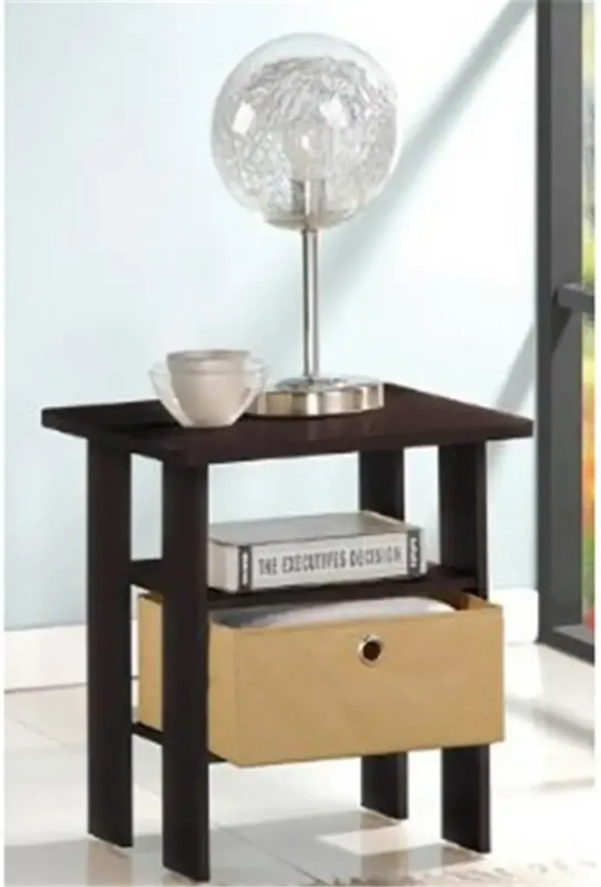 FurinnoFurinno Andrey End Table / Side Table / Night Stand / Bedside Table with Bin Drawer, Espresso/Brown