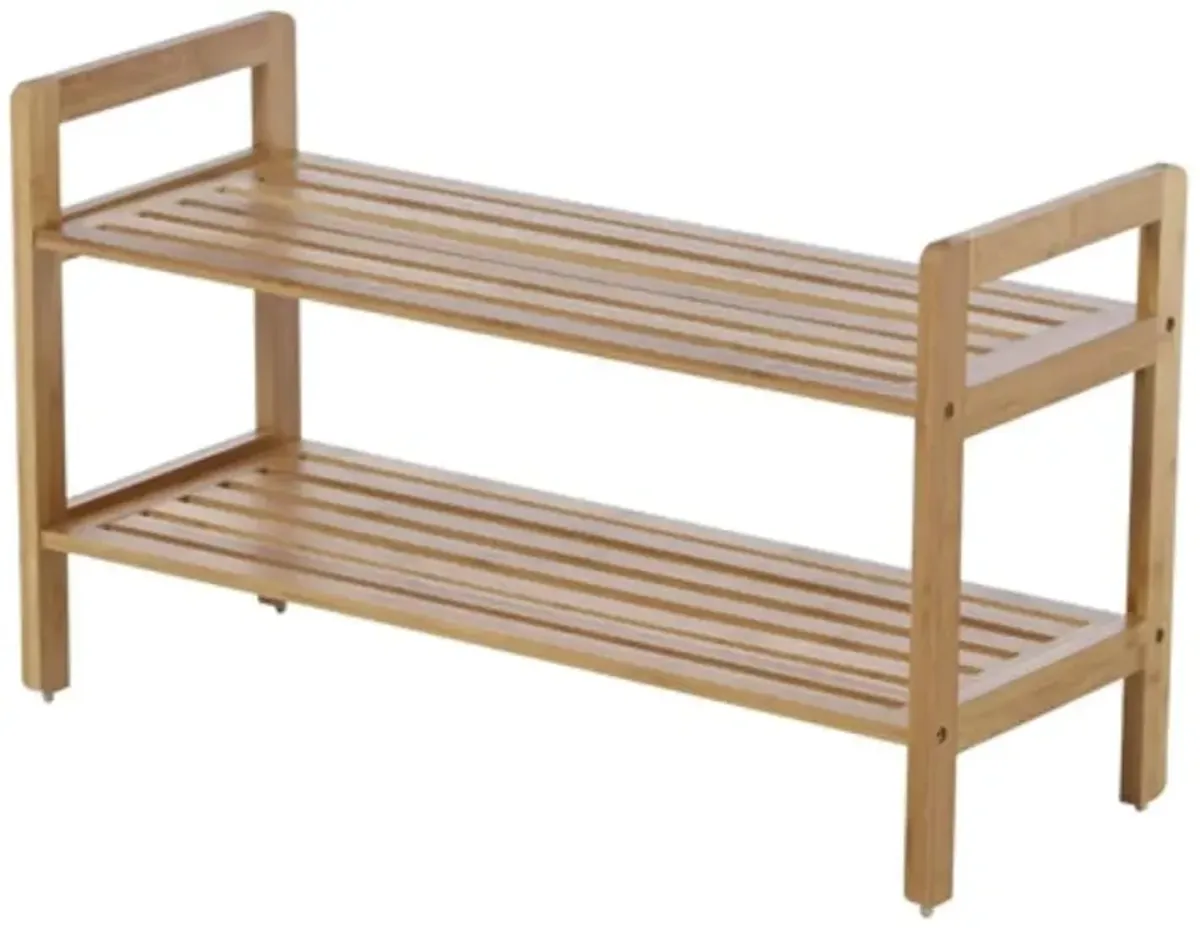 Modern Bamboo 2 Shelf Shoe Rack   Holds up to 8 Pair of Shoes