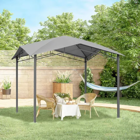 Grey 10' x 10' Soft Top Patio Gazebo: Outdoor Canopy with Unique Geometric Design, Steel Frame, & Weather Roof