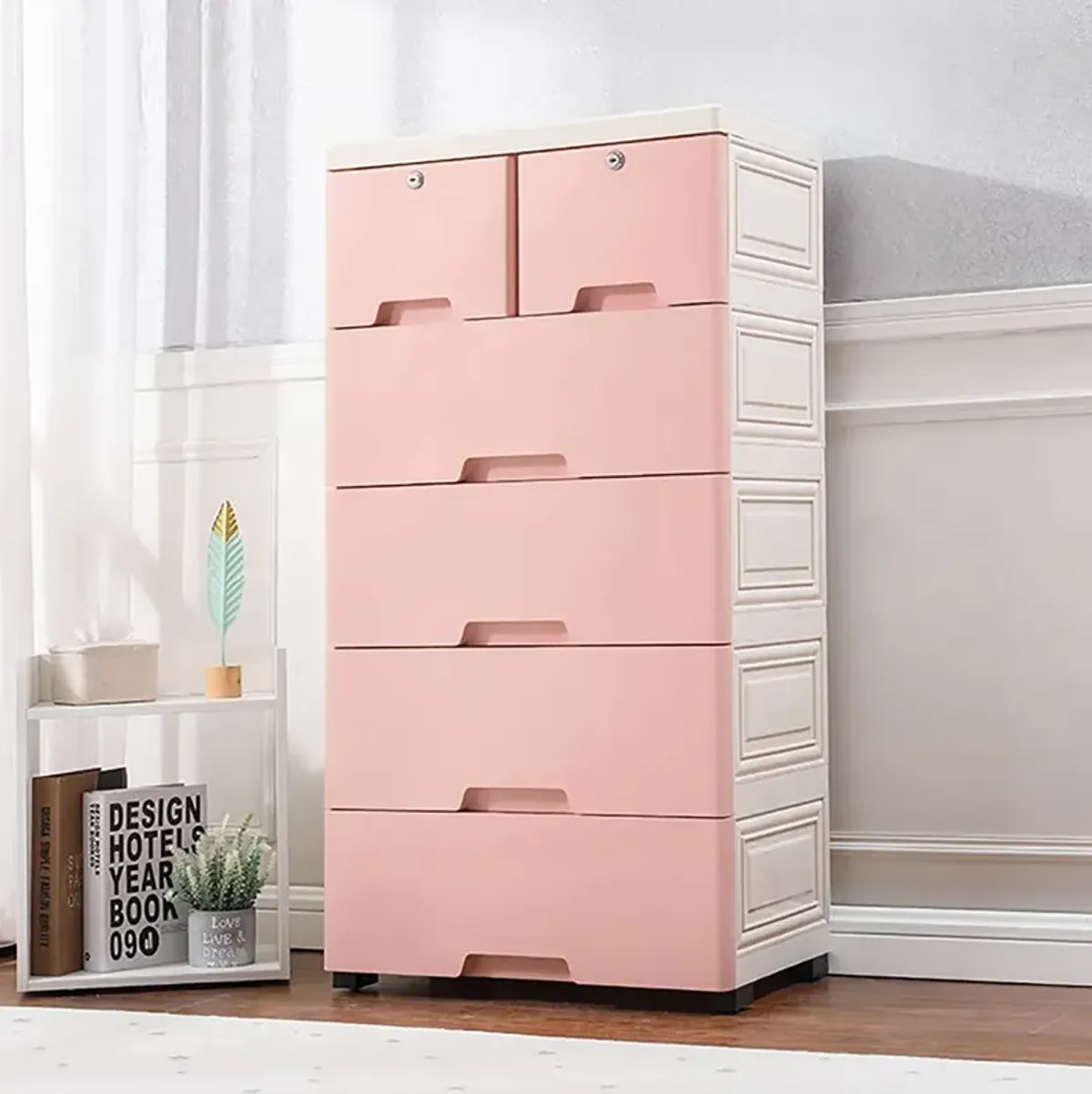 5-Tiers Plastic Wardrobe Kids Drawers Storage with 6 Drawers Closet Dresser Organizer Bedroom Furniture for Clothes