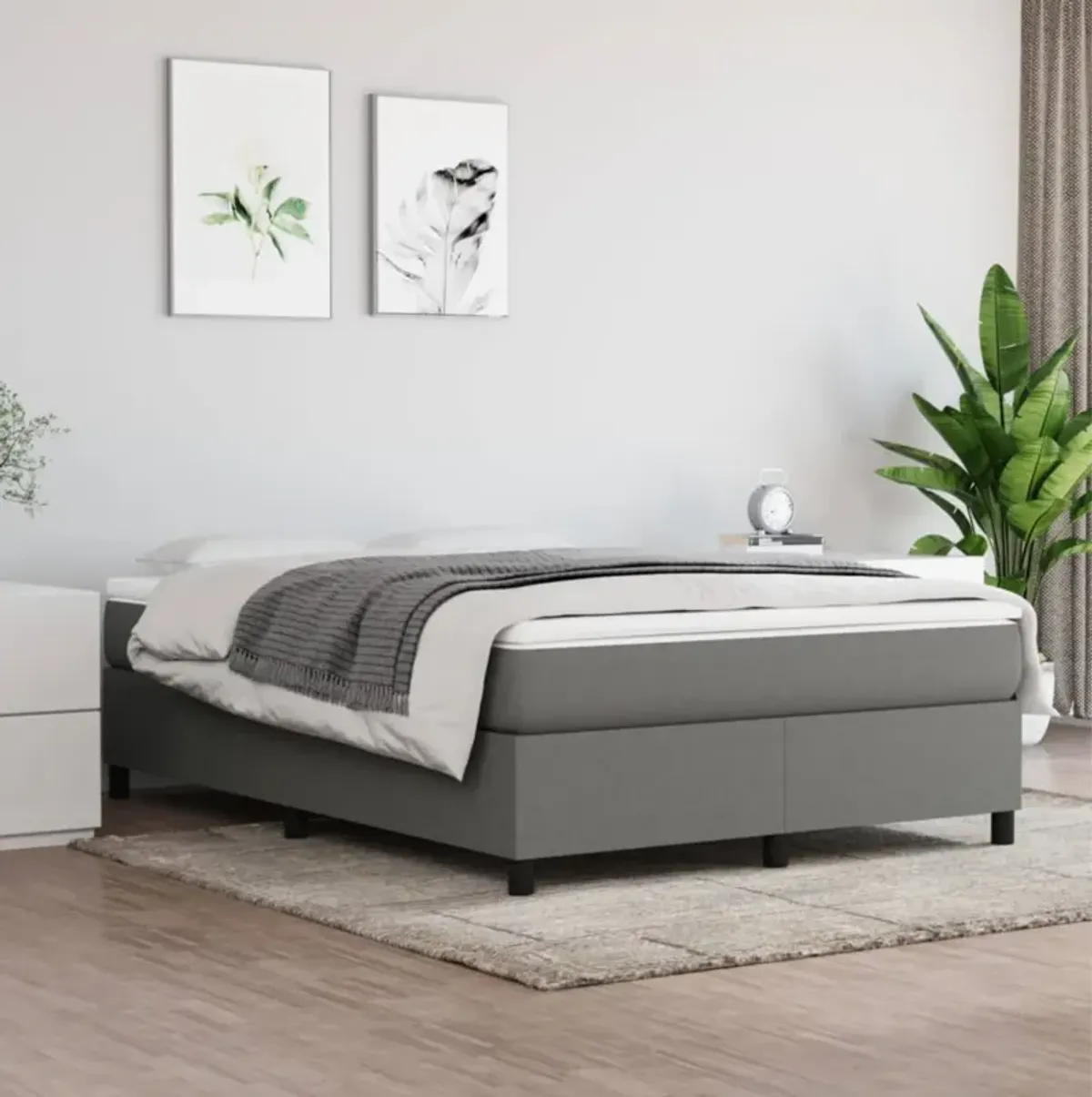 vidaXL Queen Size Box Spring Bed Frame, Dark Gray Fabric with Plywood and Engineered Wood, Perfect for a 59.8"x79.9" Mattress, Modern Bedroom Furniture