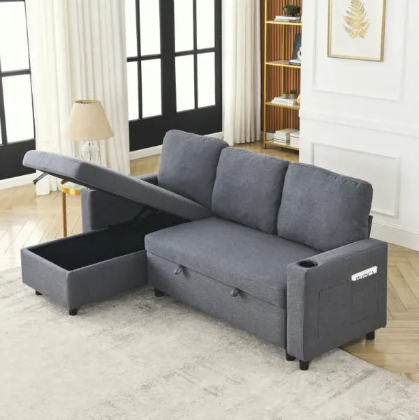 Streamdale Linen L-Shaped Reversible Sofa Bed for Tight Spaces