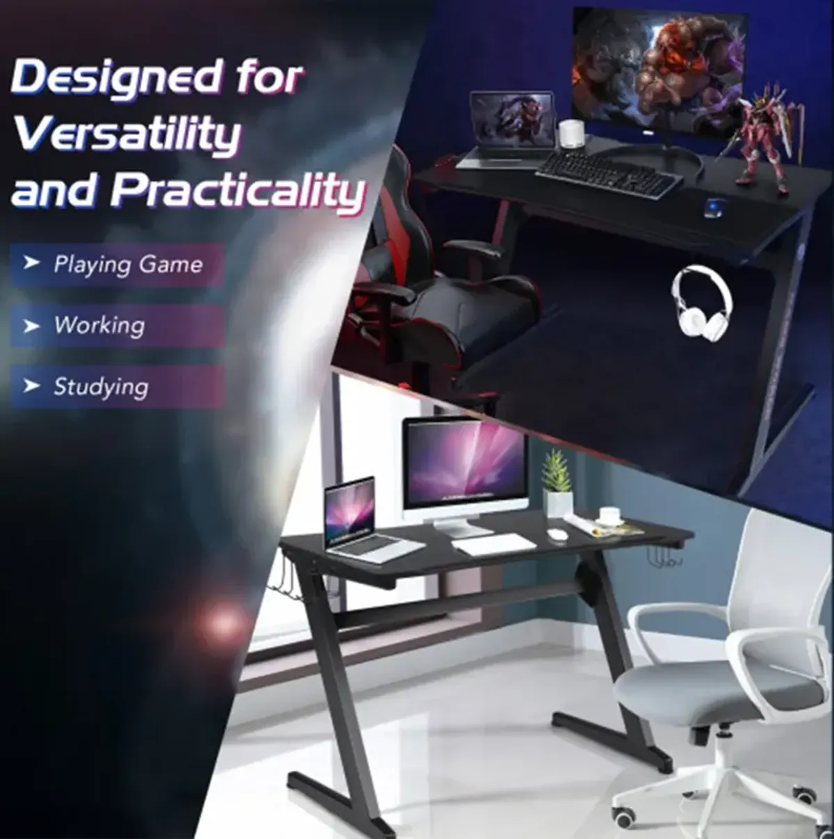 Cup and Headphone Holder Z-shape Frame E-sports Gaming Desk