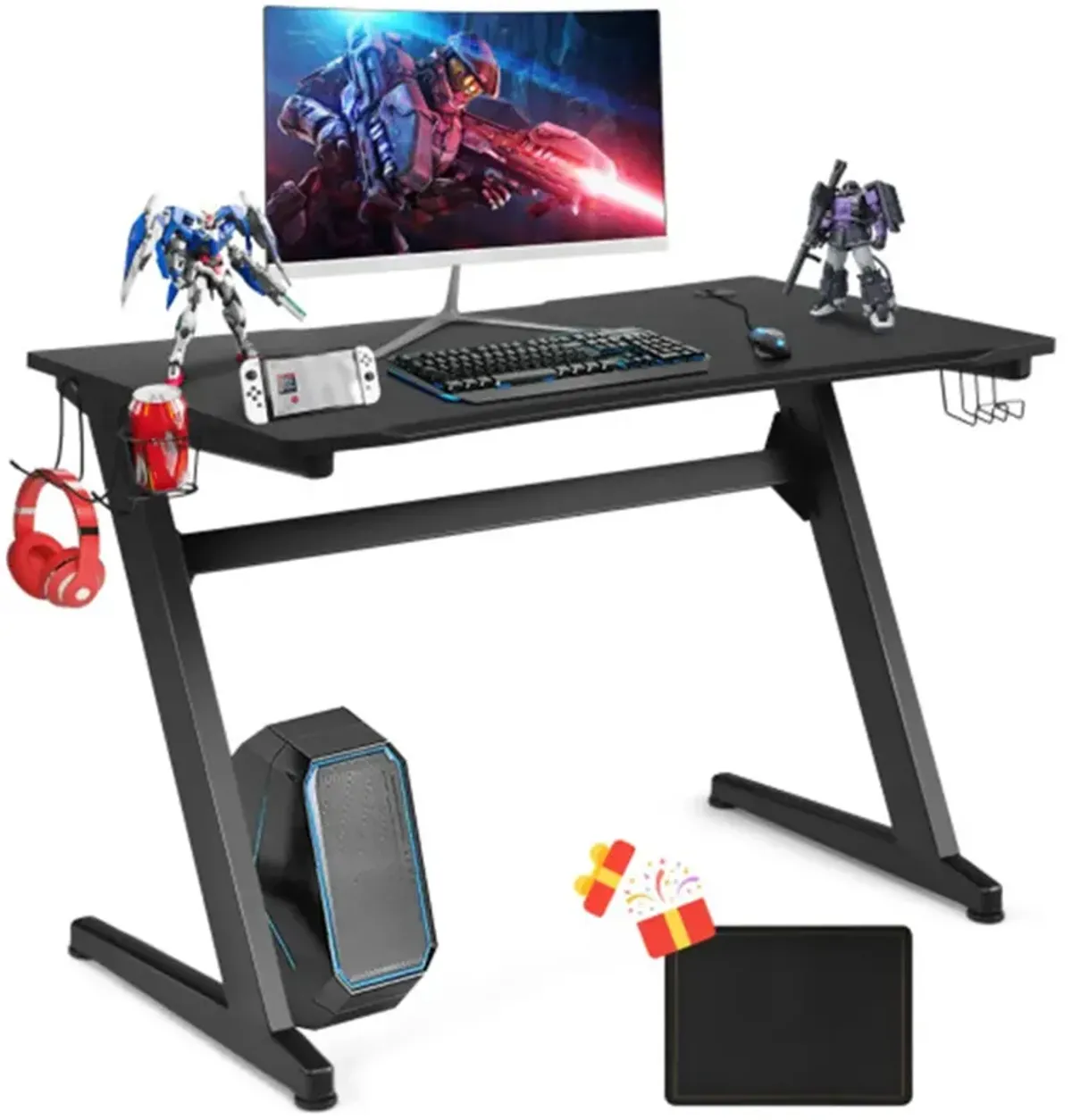 Cup and Headphone Holder Z-shape Frame E-sports Gaming Desk