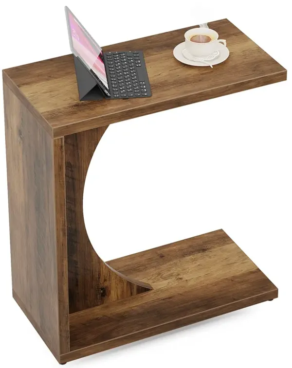 Tribesigns C-Shaped End Table for Couch, Small Bedside Table for Sofa, Wooden Nightstand for Living Room Bedroom Laptop Work Desk (1, Rustic Brown)