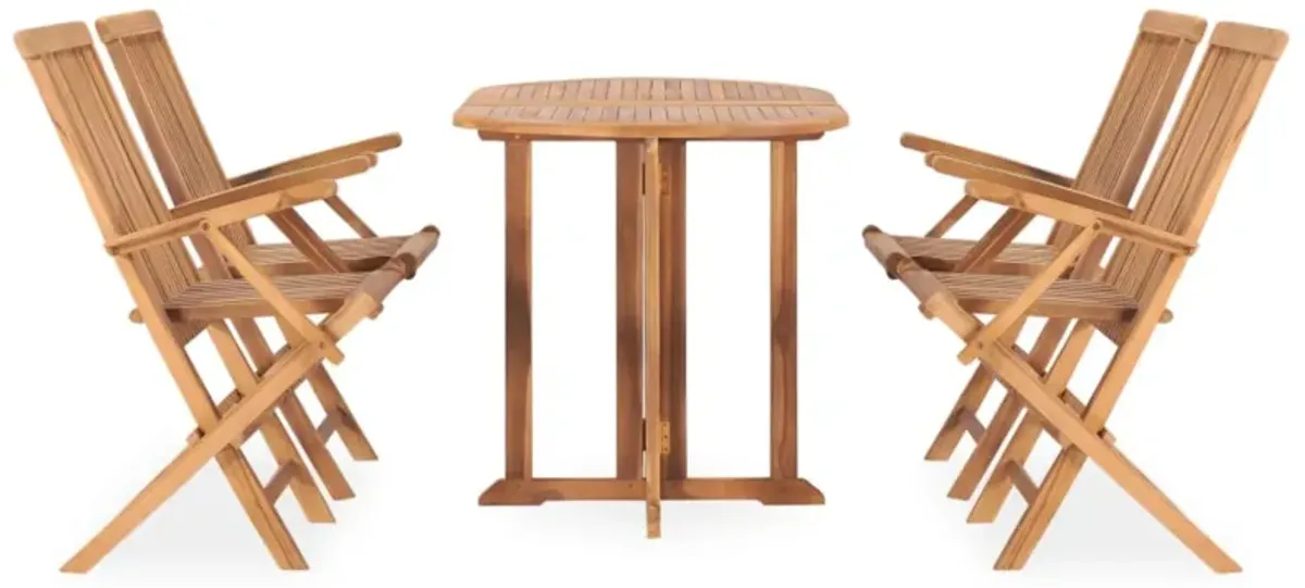 vidaXL 5 Piece Folding Outdoor Dining Set Solid Teak Wood