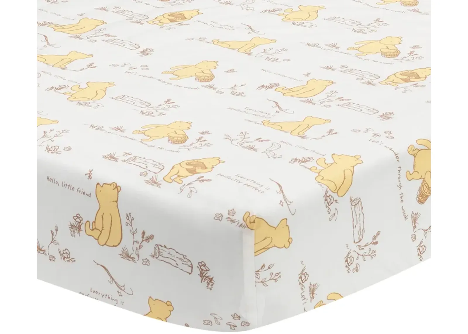 Lambs & Ivy Disney Baby Storytime Pooh 100% Cotton Fitted Crib Sheet - White