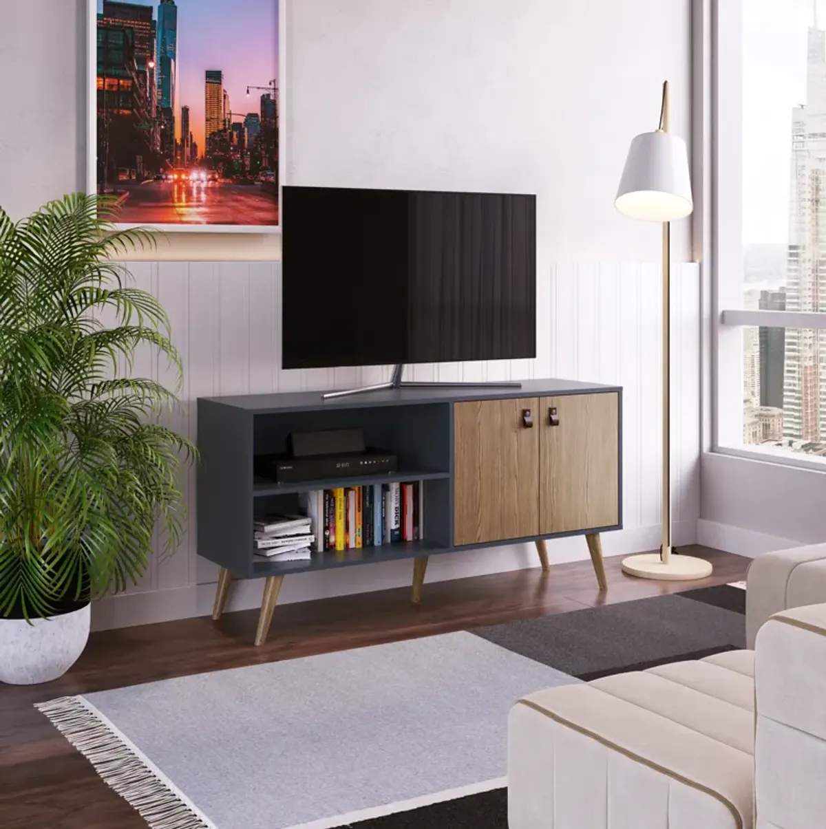 Amber Blue and Brown TV Stand