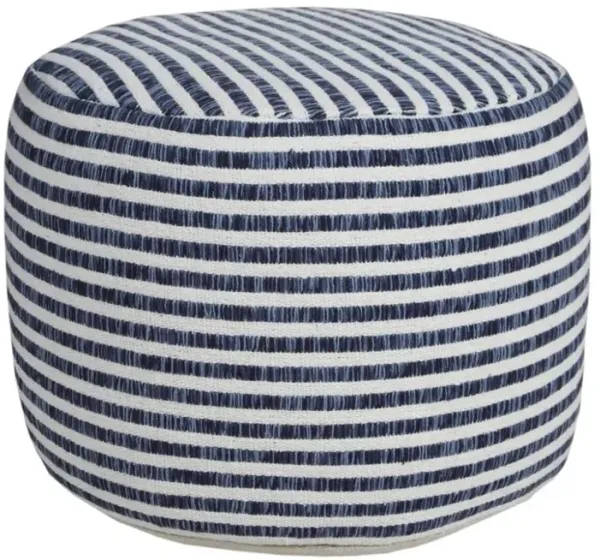 Hivvago 18 Inch Blue Cotton Cylinder Striped Pouf Ottoman