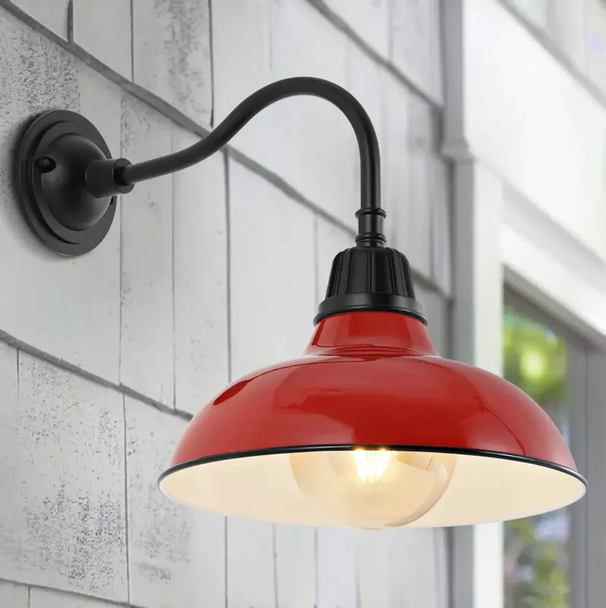 Aurora Farmhouse Industrial Indoor/Outdoor Iron LED Gooseneck Arm Outdoor Sconce