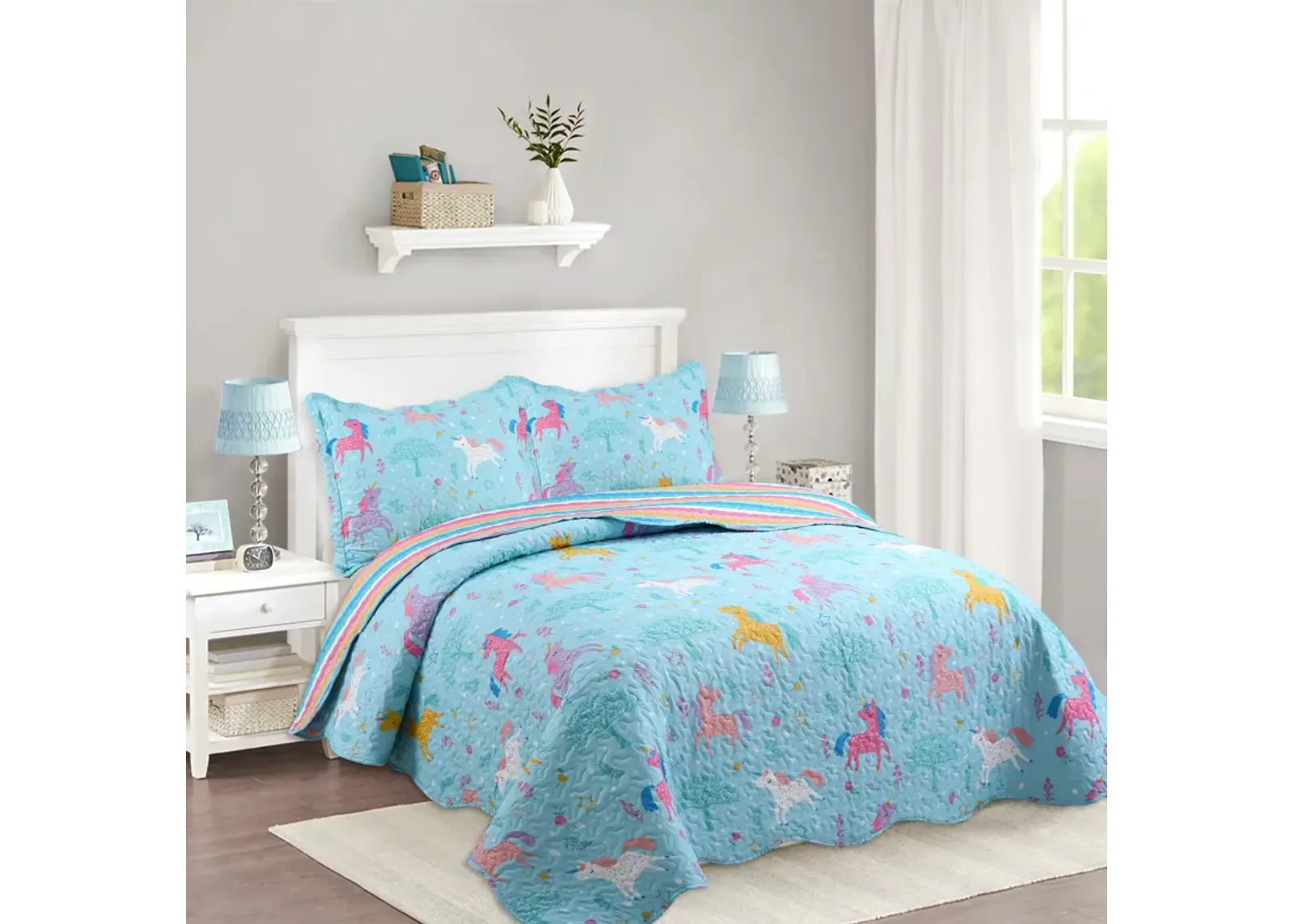 MarCielo Kids Quilt Set Bedspread Coverlet Set.