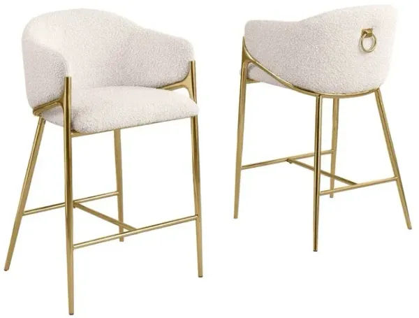 Best Quality Furniture Cream Counterheight (26) In Boucle Fabric And Gold Chrome Base (Set Of 2)