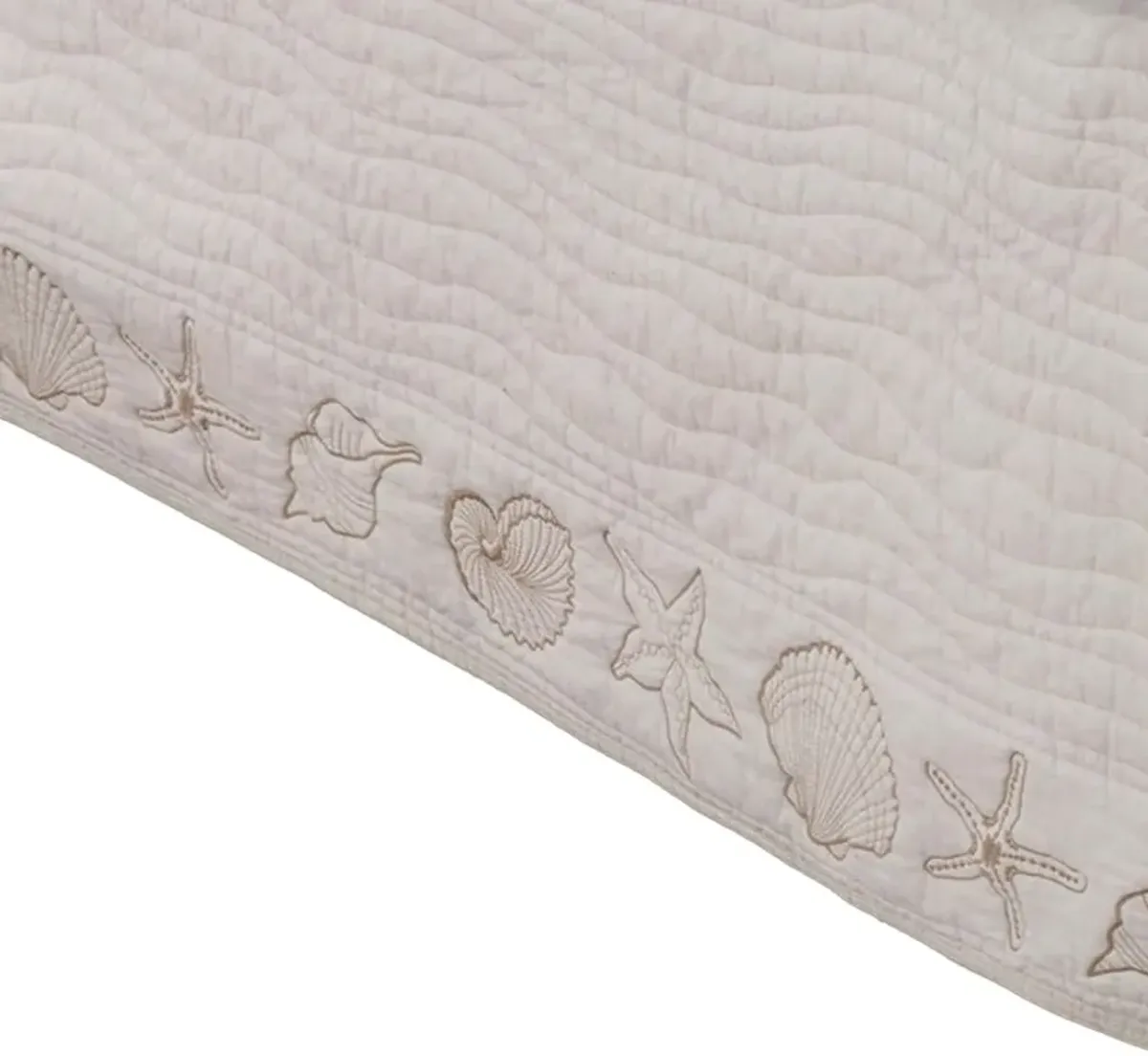 Sima Seashell Quilted Twin Bed Skirt, Cotton Fill, Triple Layered, Ivory - Benzara