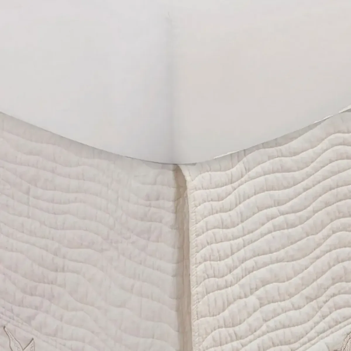 Sima Seashell Quilted Twin Bed Skirt, Cotton Fill, Triple Layered, Ivory - Benzara