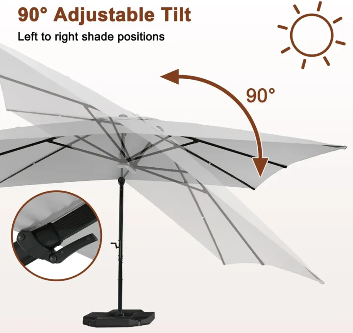 MONDAWE 10ft Square Solar LED Cantilever Patio Umbrella for Outdoor Shade