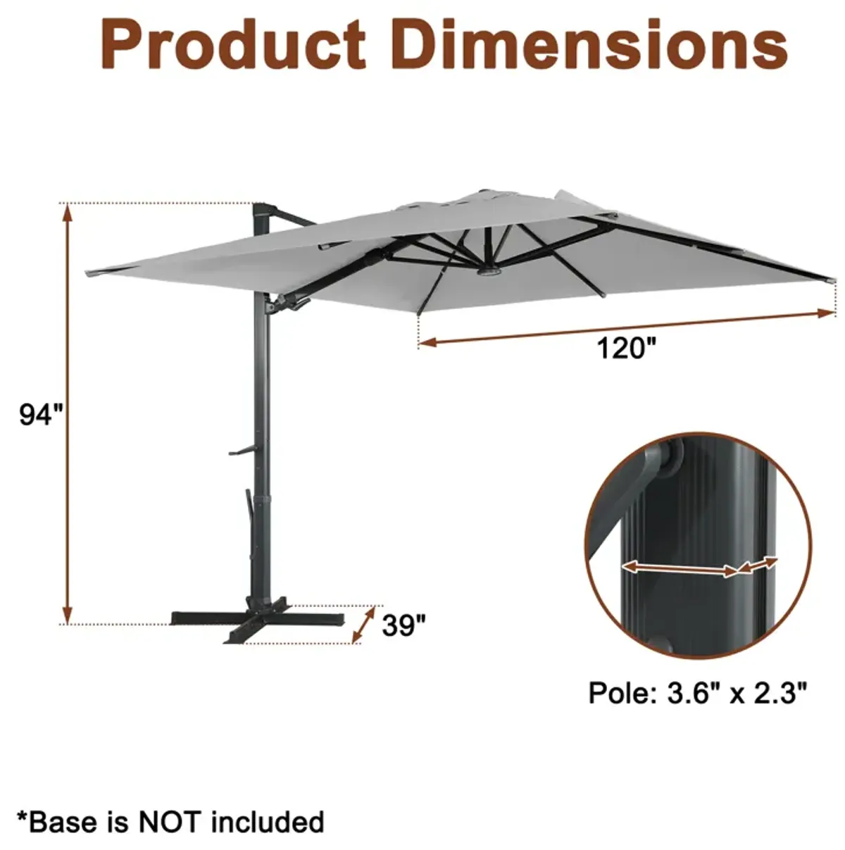 MONDAWE 10ft Square Solar LED Cantilever Patio Umbrella for Outdoor Shade