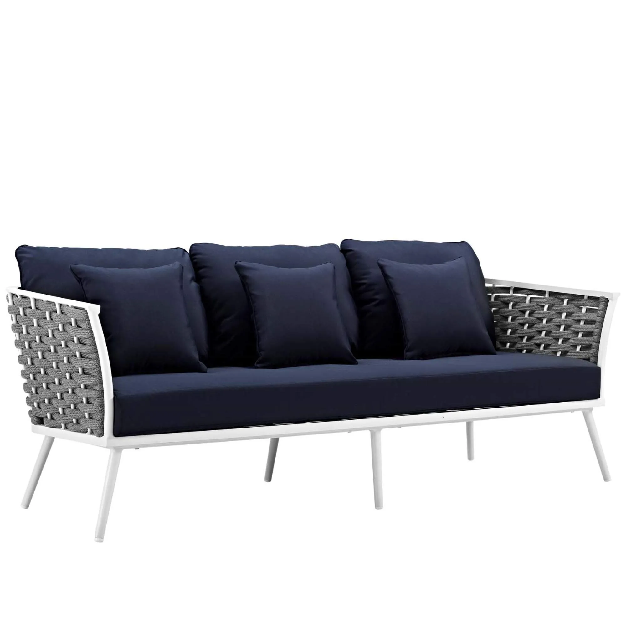 Stance Outdoor Collection: Modern Design Aluminum Sofa with Waterproof Cushions - White Navy