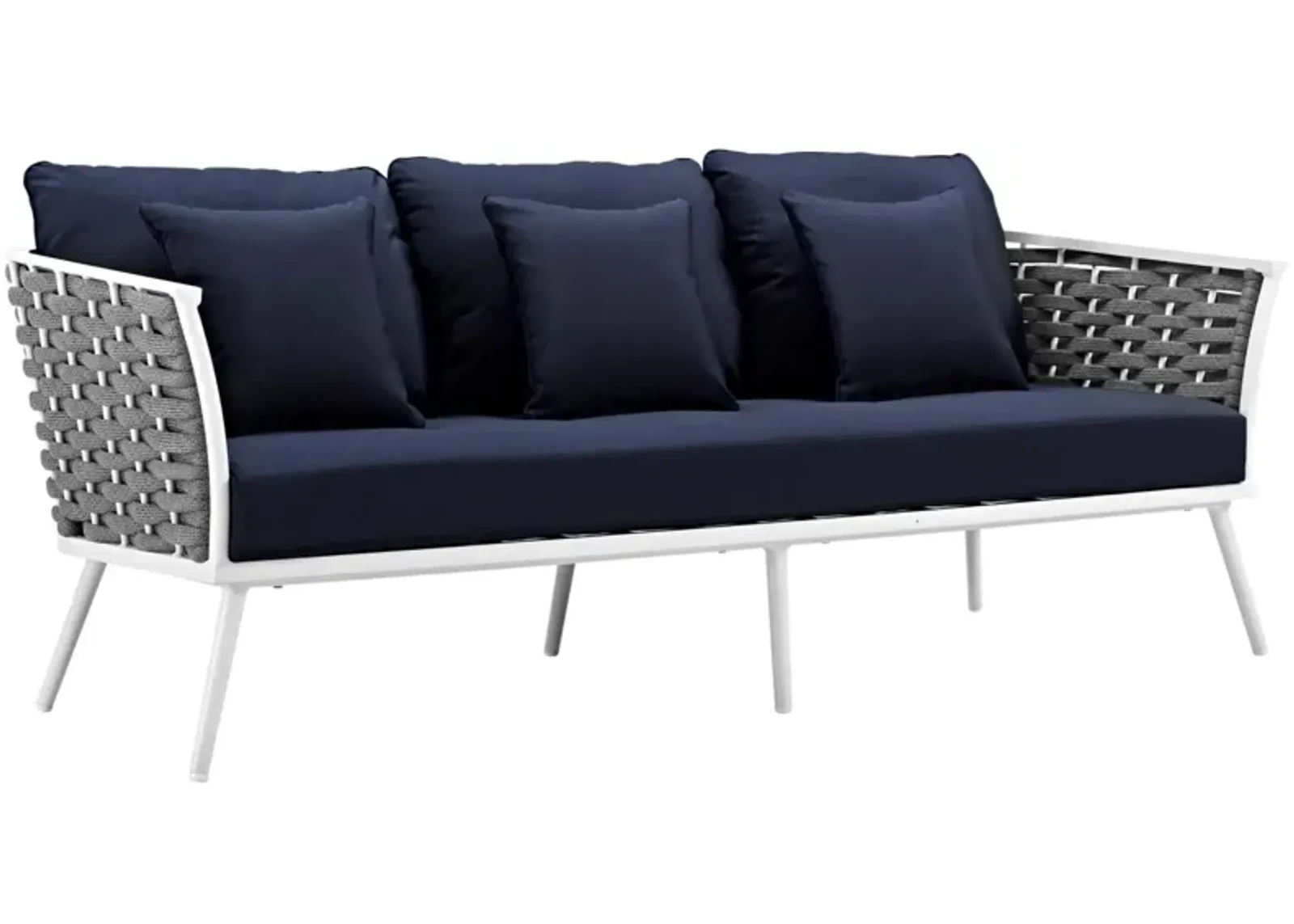 Stance Outdoor Collection: Modern Design Aluminum Sofa with Waterproof Cushions - White Navy