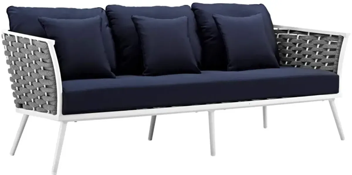 Stance Outdoor Collection: Modern Design Aluminum Sofa with Waterproof Cushions - White Navy