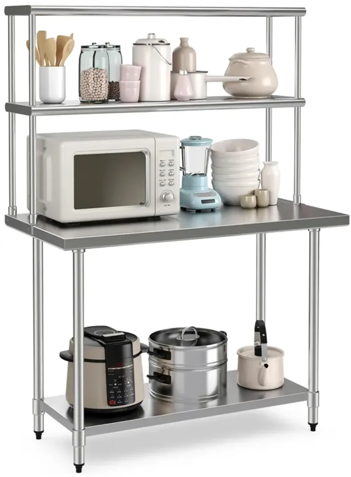 48 x 12 Inch Kitchen Stainless Steel Overshelf with Adjustable Lower Shelf