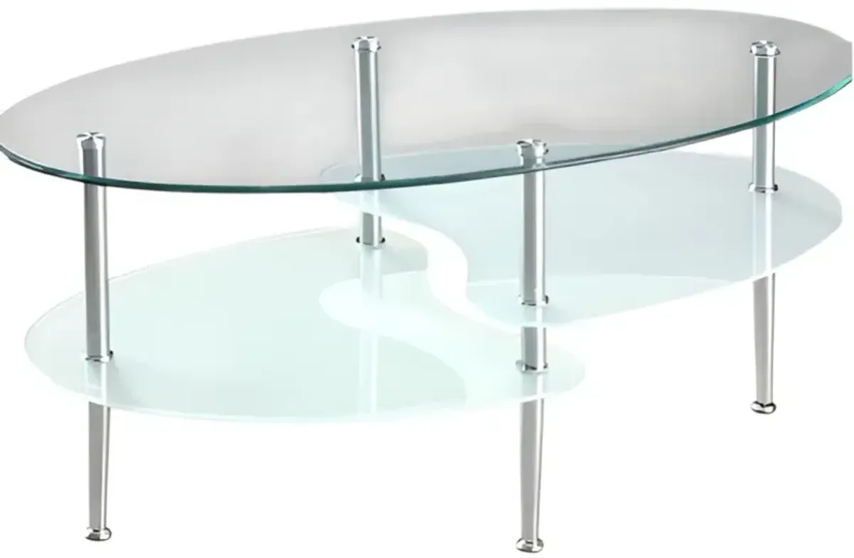 Chic Modern Oval Glass Coffee Table with Support Legs