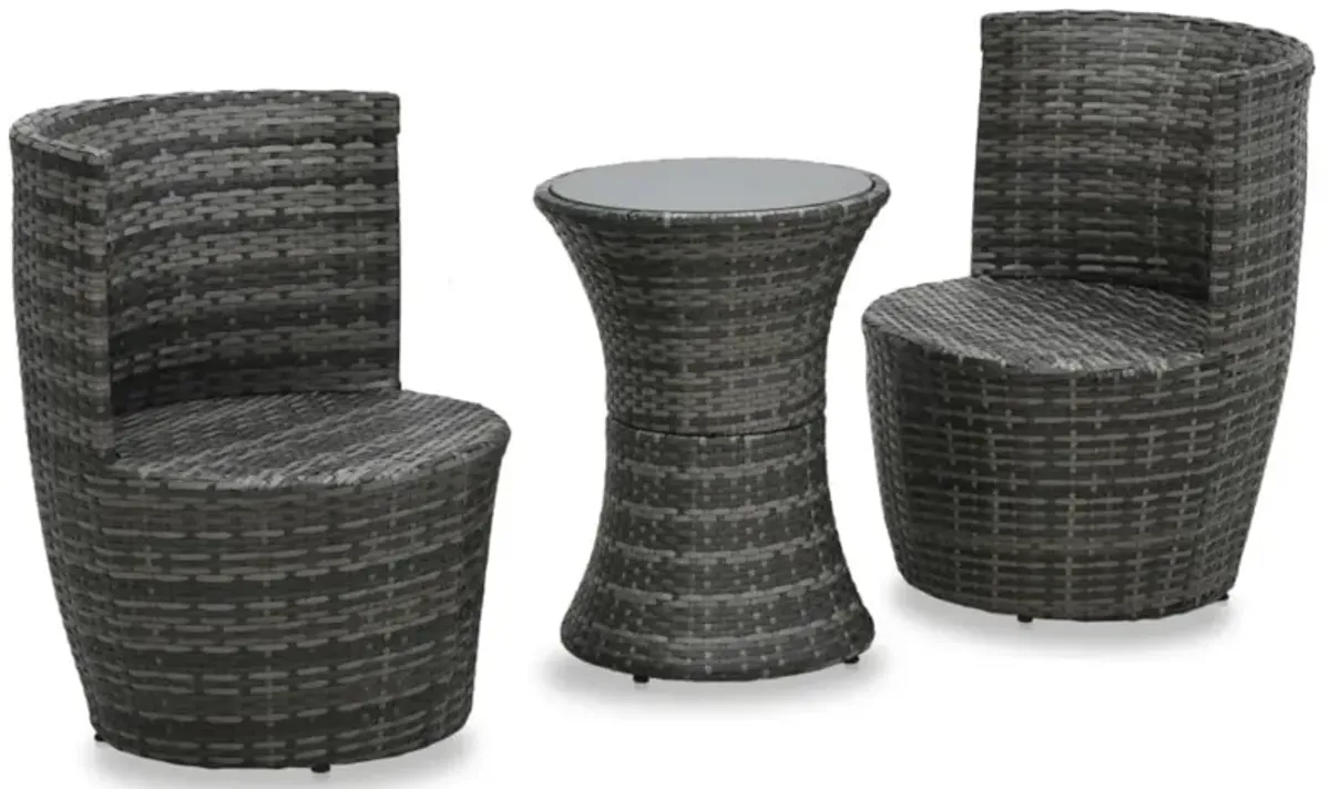 vidaXL 3 Piece Bistro Set with Cushions Poly Rattan Gray