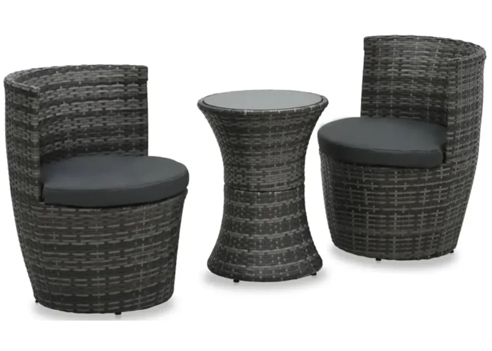 vidaXL 3 Piece Bistro Set with Cushions Poly Rattan Gray