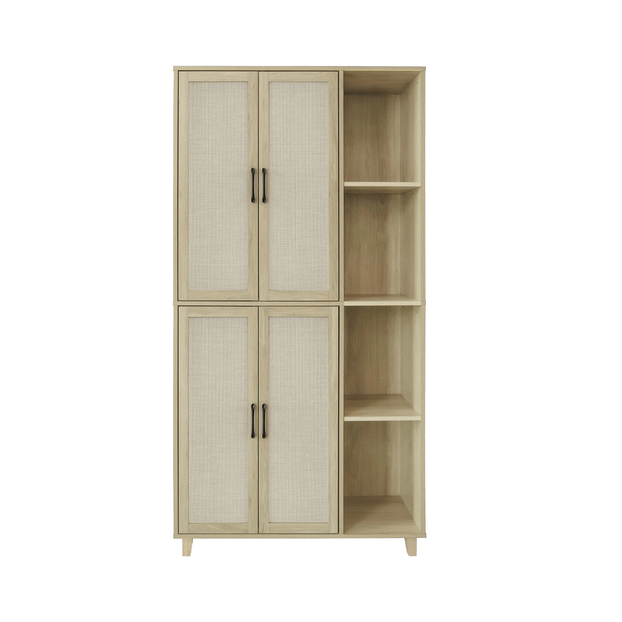 MONDAWE 4 Door Cabinet with 4 Adjustable Inner Shelves, Tall Engineered Rattan Storage Cabinet