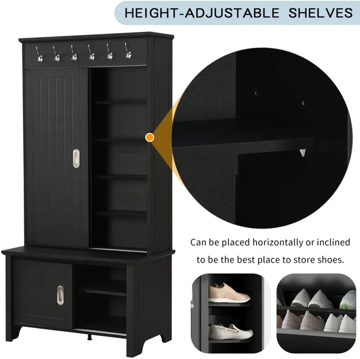 Hall Tree Shoe Cabinet with Coat Storage