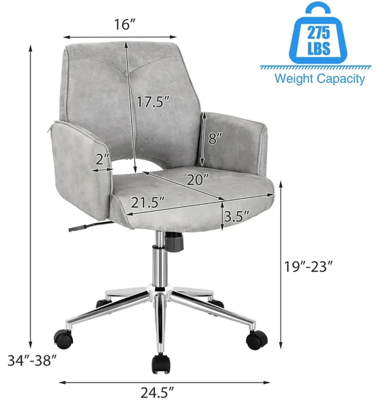 Costway Hollow Mid Back Leisure Office Chair Adjustable Task Chair w/Armrest