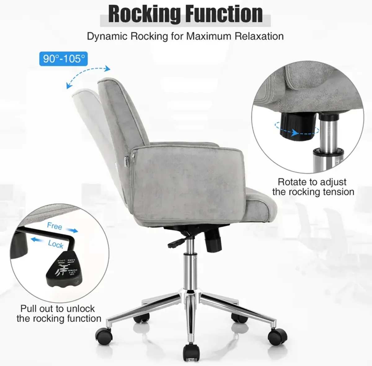 Costway Hollow Mid Back Leisure Office Chair Adjustable Task Chair w/Armrest