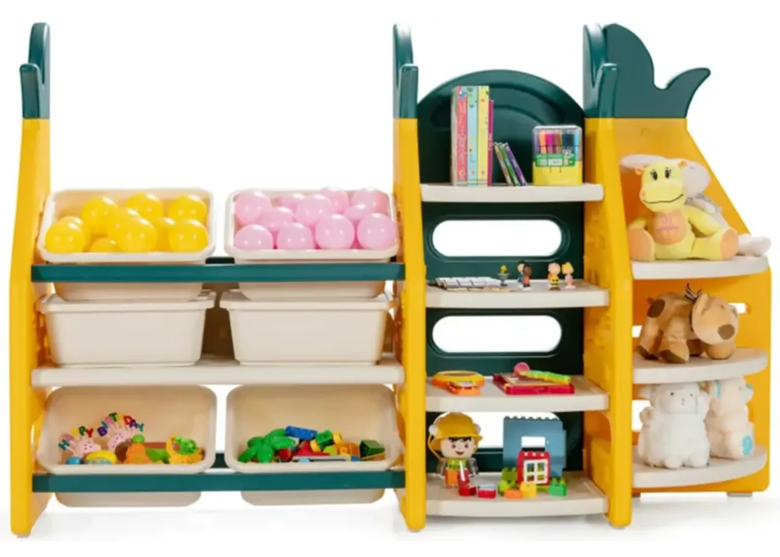 Hivvago 3-in-1 Kids Toy Storage Organizer with Bookshelf Corner Rack