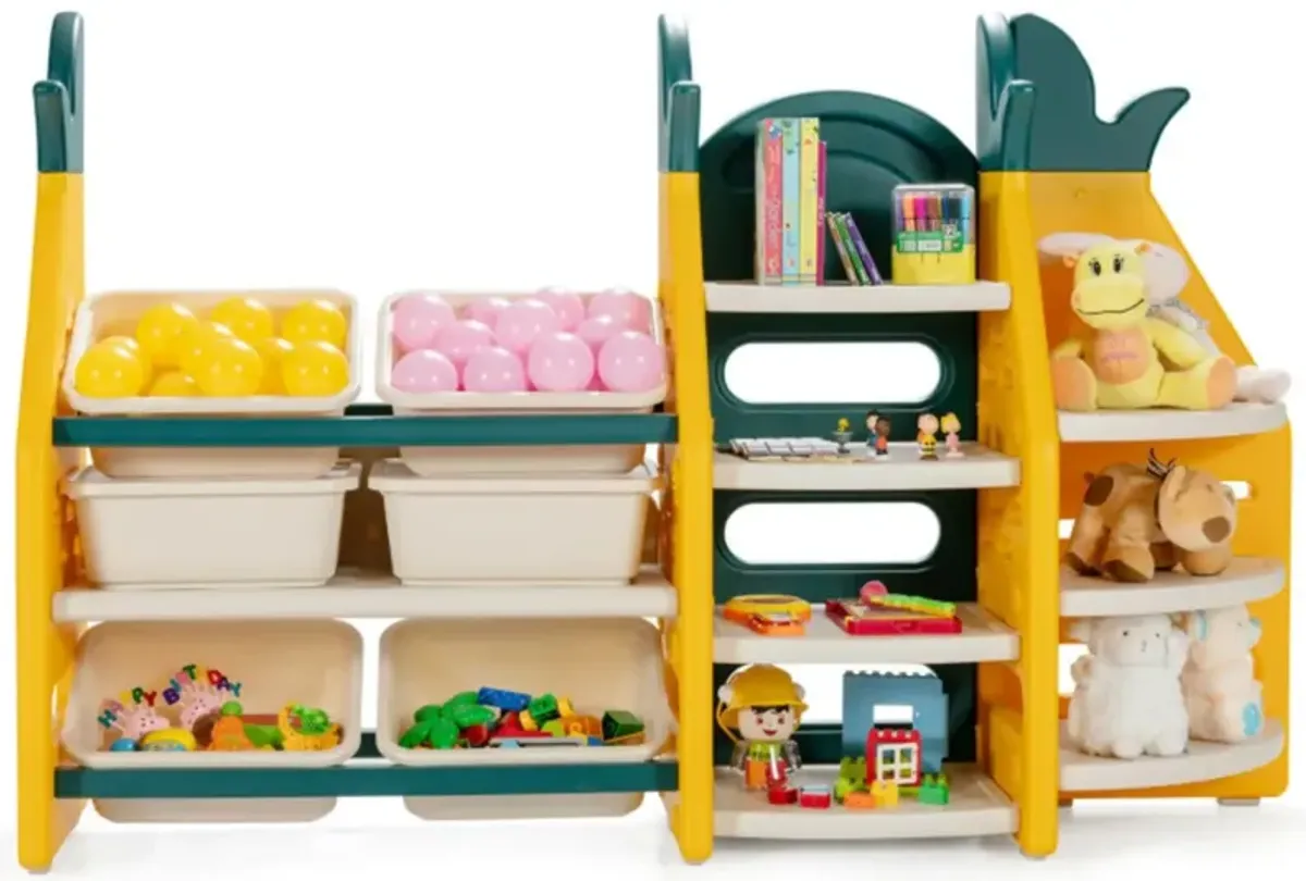 Hivvago 3-in-1 Kids Toy Storage Organizer with Bookshelf Corner Rack